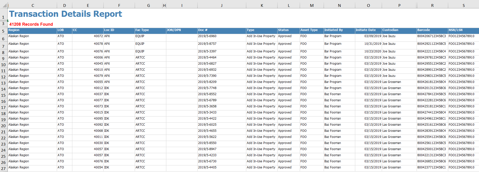 Example Excel Report